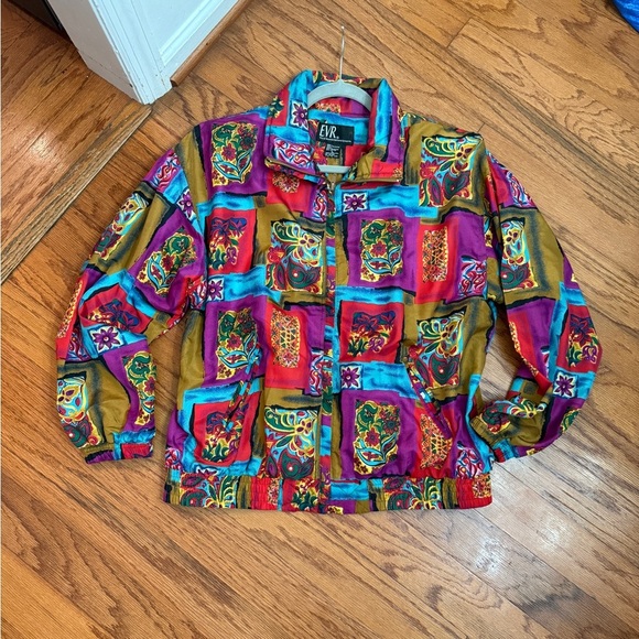 Vintage 90s Y2K EVR Streetwear Scarf Print Silky Jacket Windbreaker Large - Picture 7 of 8